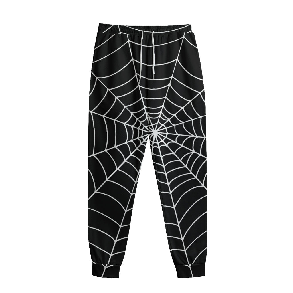 Black And White Cobweb Print Sweatpants