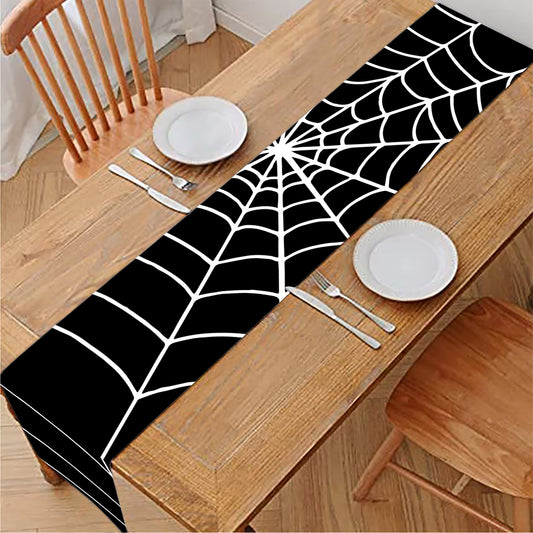 Black And White Cobweb Print Table Runner