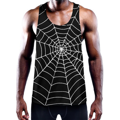 Black And White Cobweb Print Training Tank Top