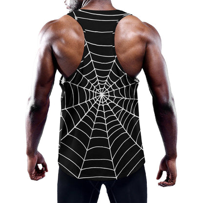 Black And White Cobweb Print Training Tank Top