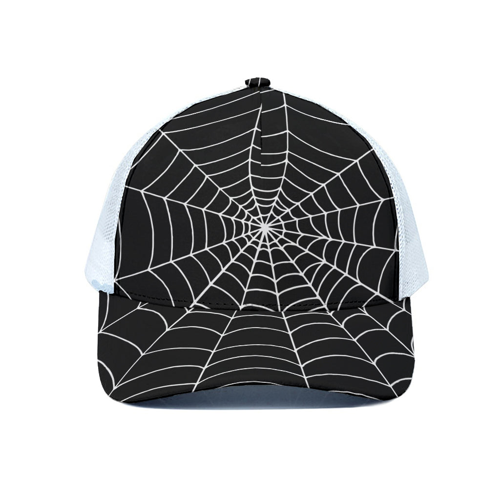 Black And White Cobweb Print White Mesh Trucker Cap