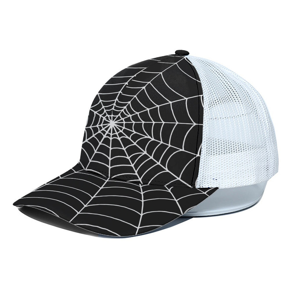 Black And White Cobweb Print White Mesh Trucker Cap
