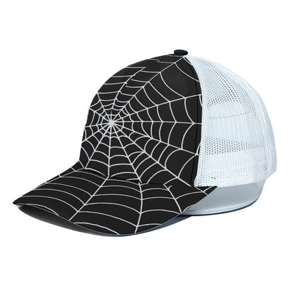 Black And White Cobweb Print White Mesh Trucker Cap