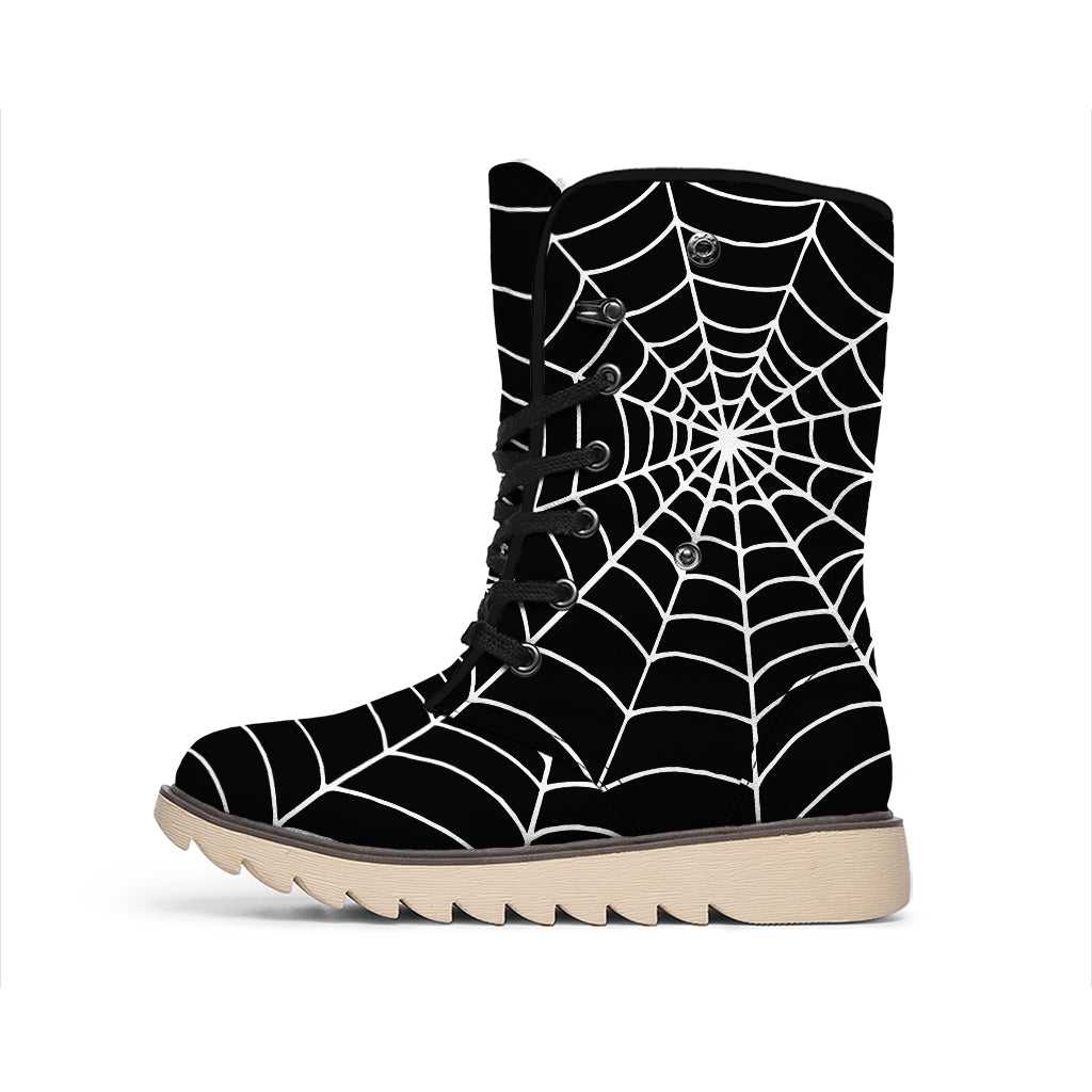 Black And White Cobweb Print Winter Boots