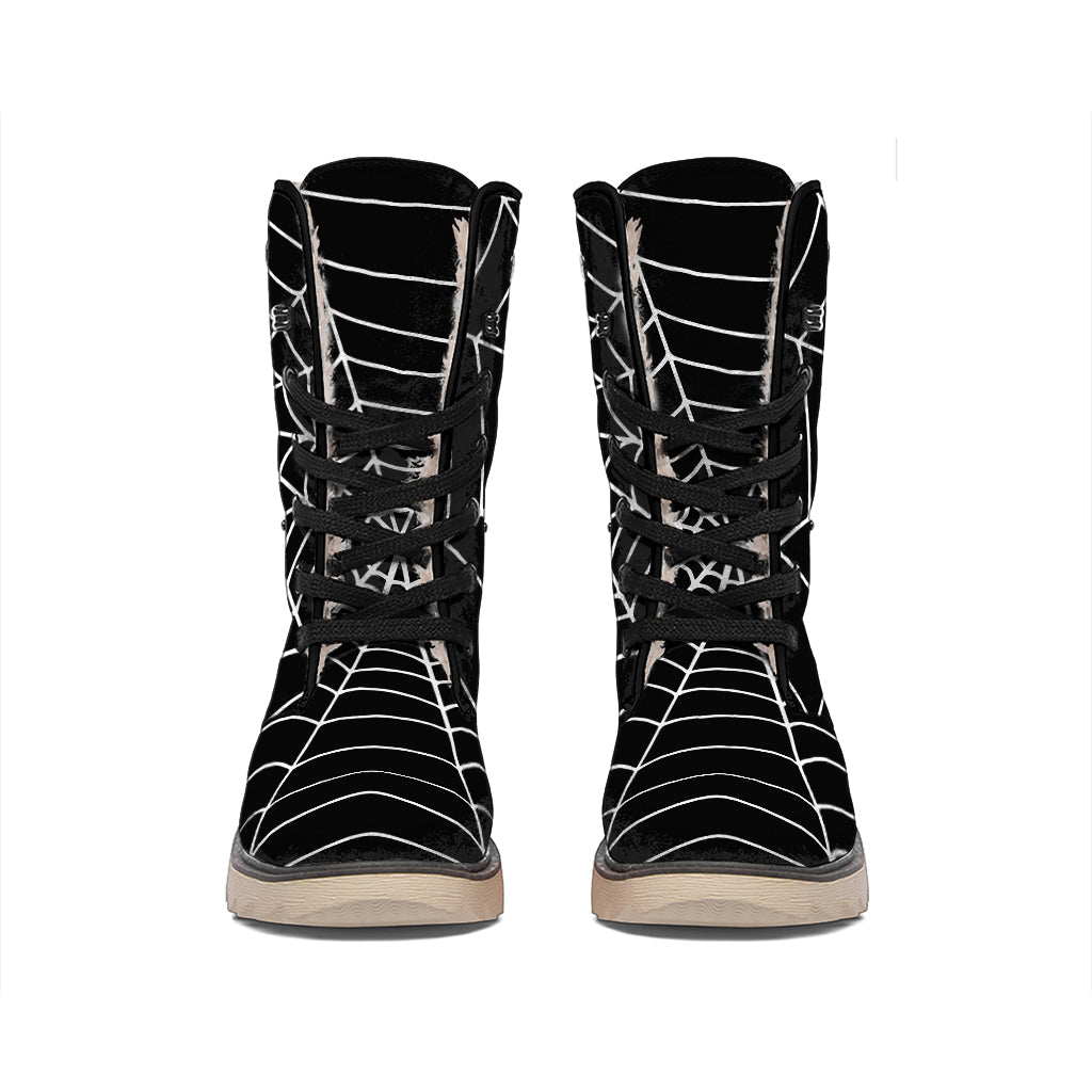 Black And White Cobweb Print Winter Boots