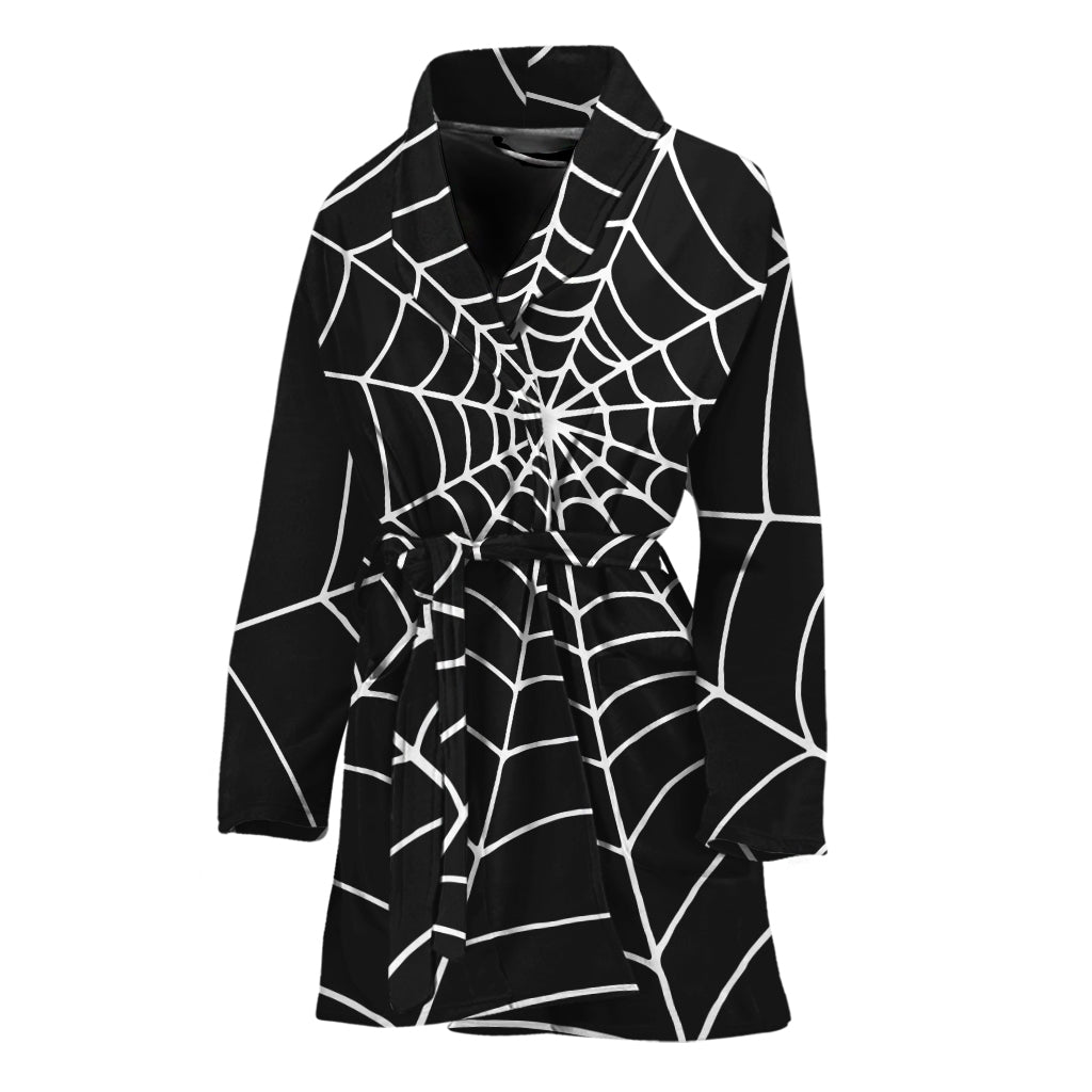 Black And White Cobweb Print Women's Bathrobe