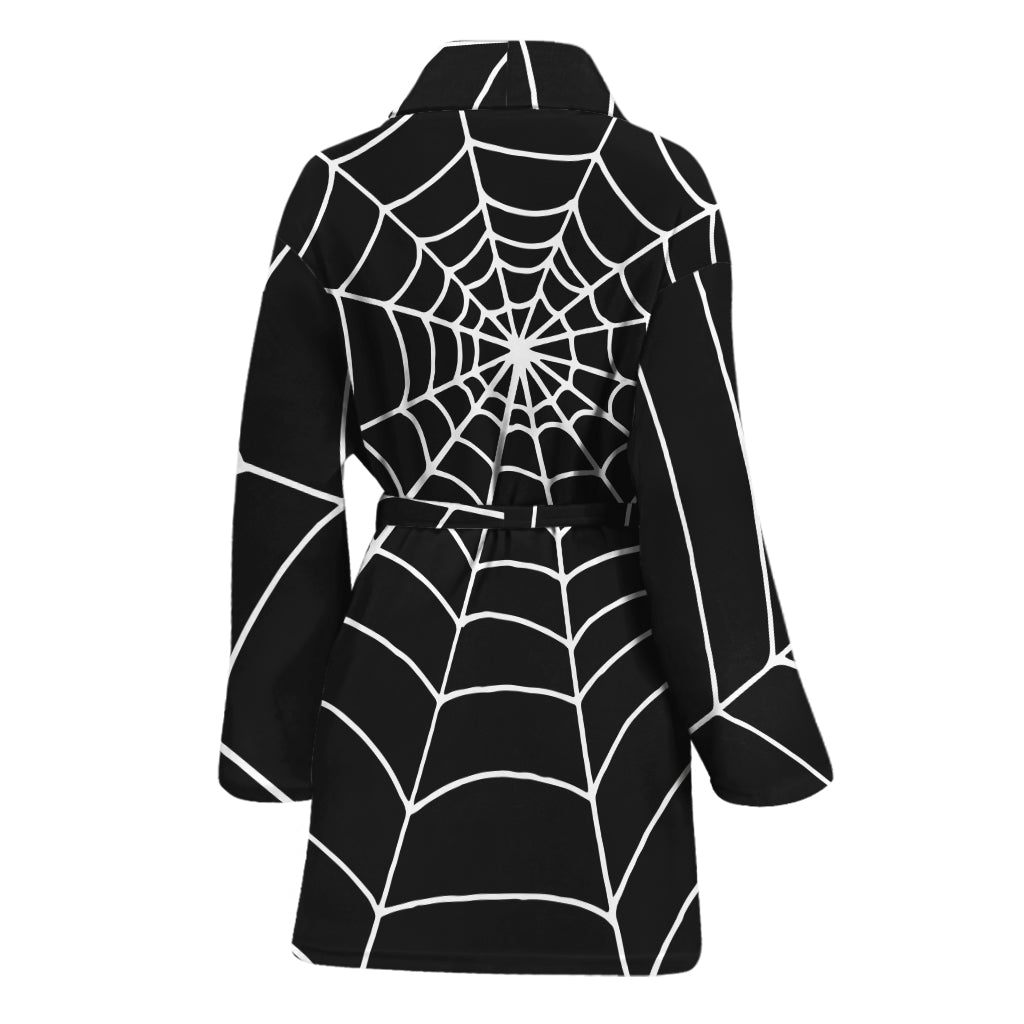 Black And White Cobweb Print Women's Bathrobe