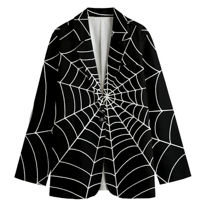 Black And White Cobweb Print Women's Blazer