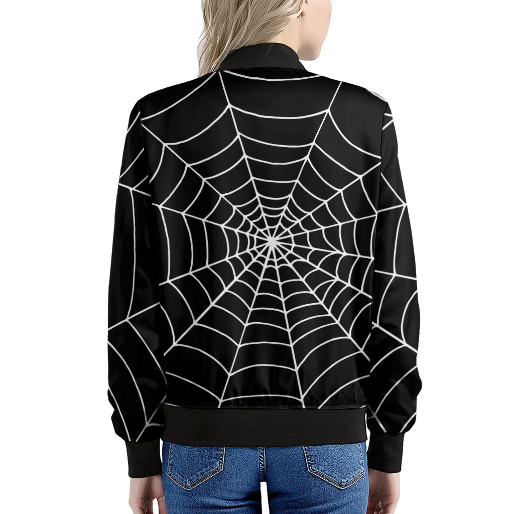 Black And White Cobweb Print Women's Bomber Jacket