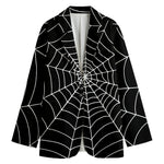 Black And White Cobweb Print Women's Cotton Blazer