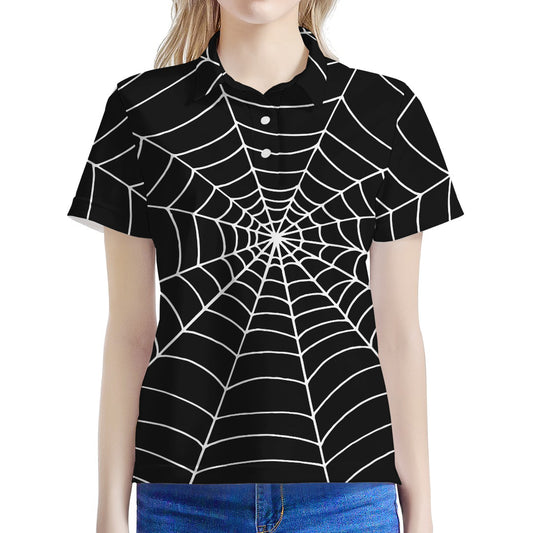 Black And White Cobweb Print Women's Polo Shirt