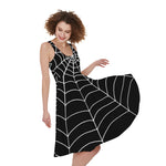 Black And White Cobweb Print Women's Sleeveless Dress