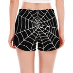 Black And White Cobweb Print Women's Split Running Shorts