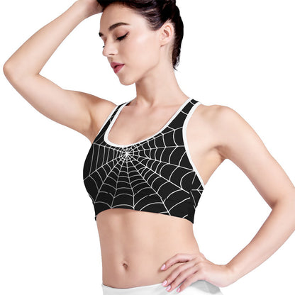 Black And White Cobweb Print Women's Sports Bra