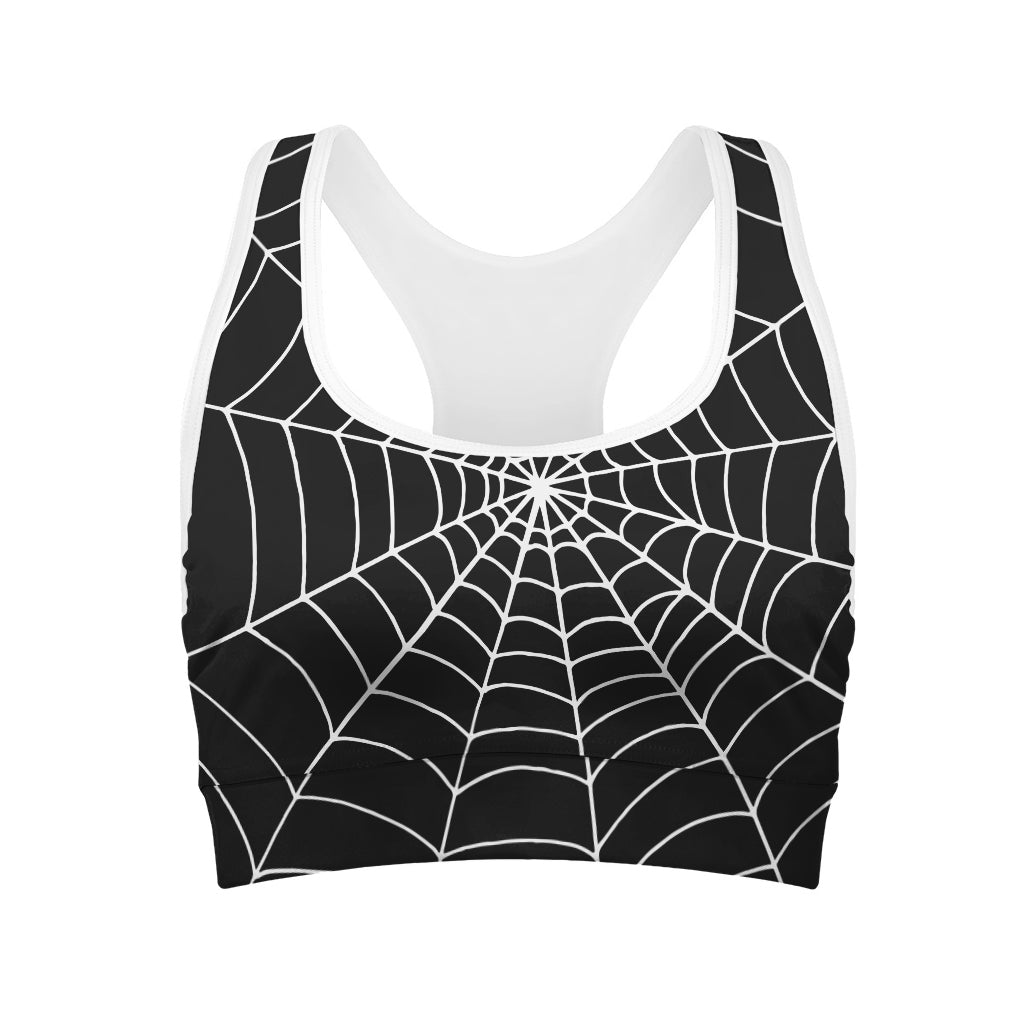Black And White Cobweb Print Women's Sports Bra