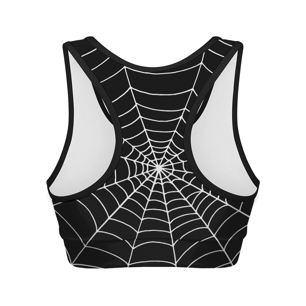 Black And White Cobweb Print Women's Sports Bra