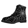Black And White Cobweb Print Padded Collar Lace Up Boots