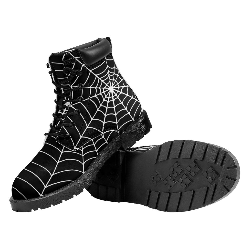 Black And White Cobweb Print Work Boots