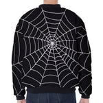 Black And White Cobweb Print Zip Sleeve Bomber Jacket
