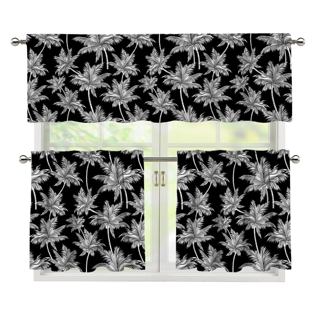 Black And White Coconut Tree Print 3 Piece Kitchen Curtains
