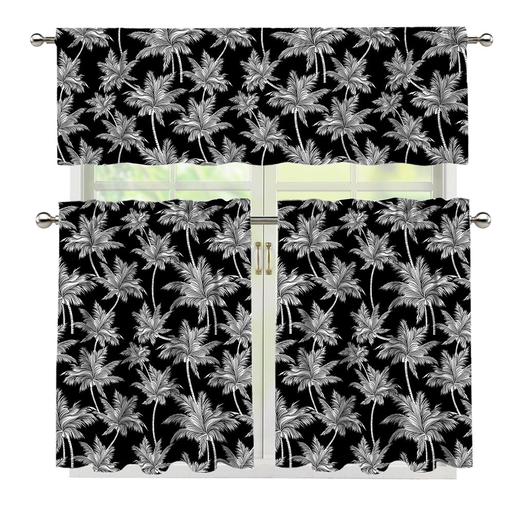Black And White Coconut Tree Print 3 Piece Kitchen Curtains