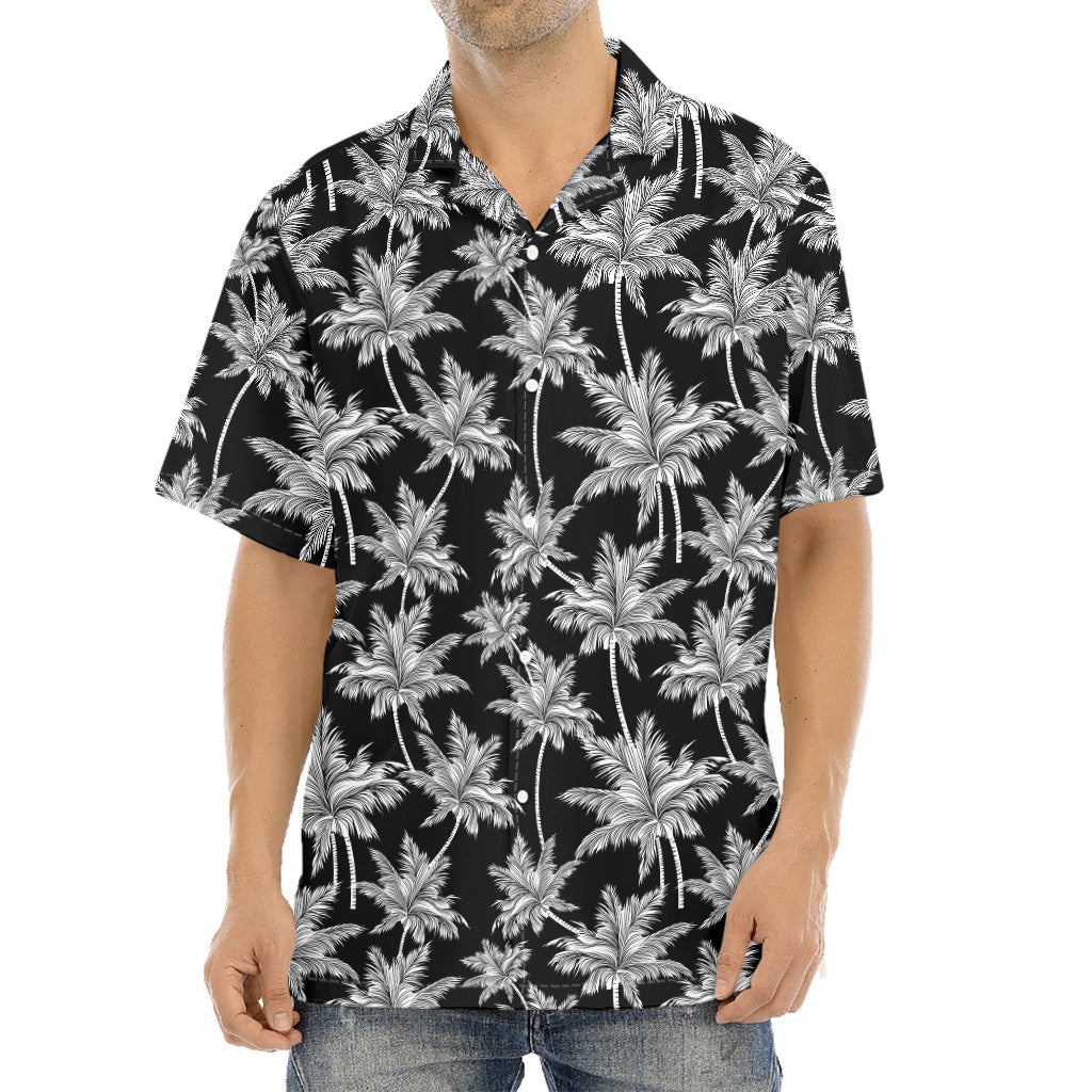 Black And White Coconut Tree Print Aloha Shirt