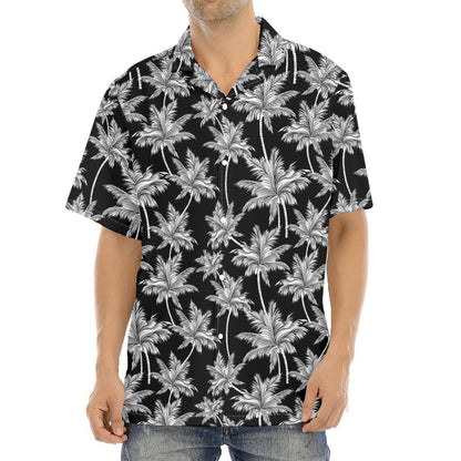 Black And White Coconut Tree Print Aloha Shirt