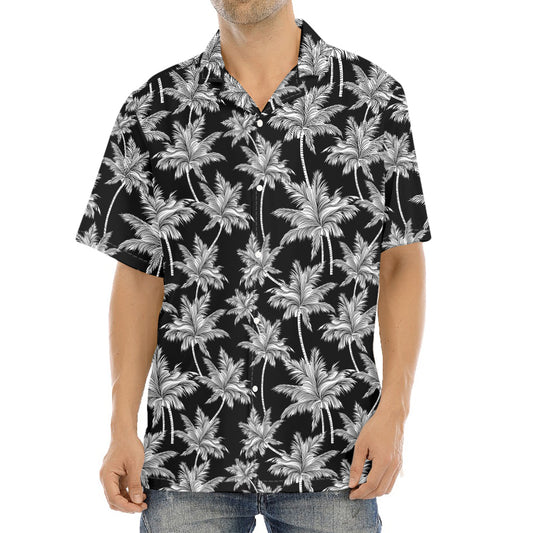 Black And White Coconut Tree Print Aloha Shirt