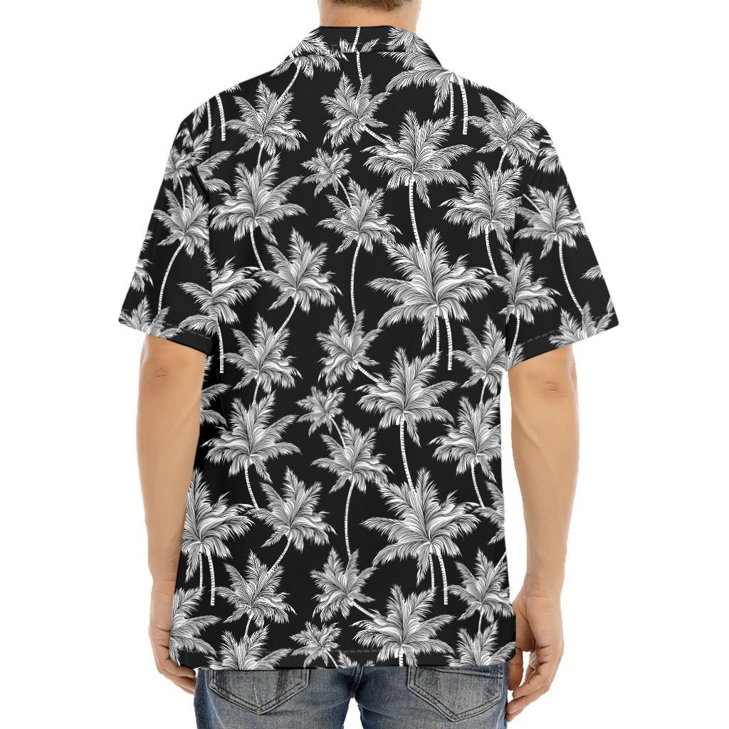 Black And White Coconut Tree Print Aloha Shirt