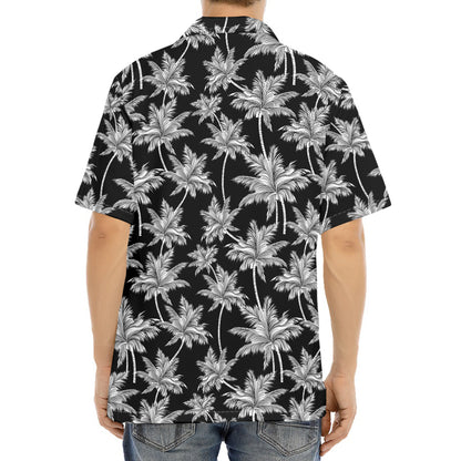 Black And White Coconut Tree Print Aloha Shirt