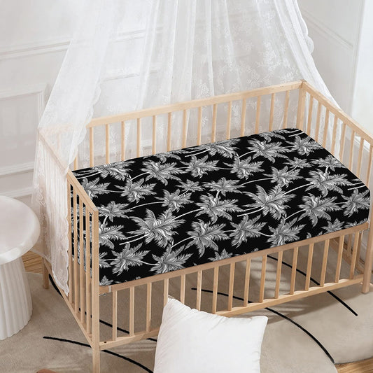 Black And White Coconut Tree Print Baby Crib Sheet