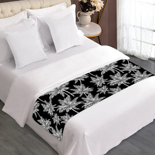 Black And White Coconut Tree Print Bed Runner