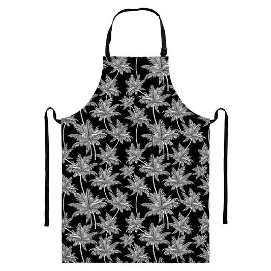 Black And White Coconut Tree Print Bib Apron With Pocket