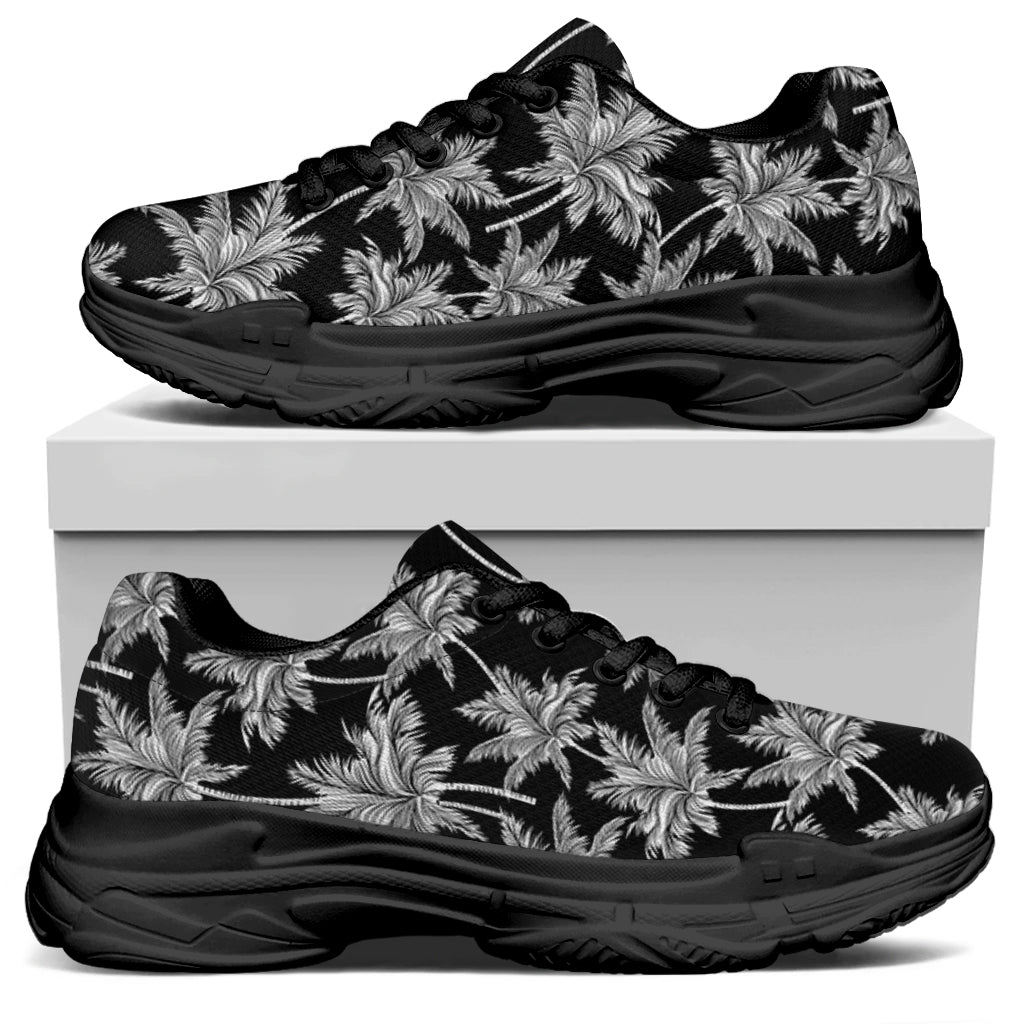 Black And White Coconut Tree Print Black Chunky Shoes