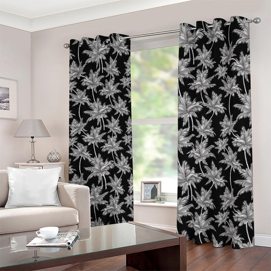 Black And White Coconut Tree Print Blackout Grommet Curtains