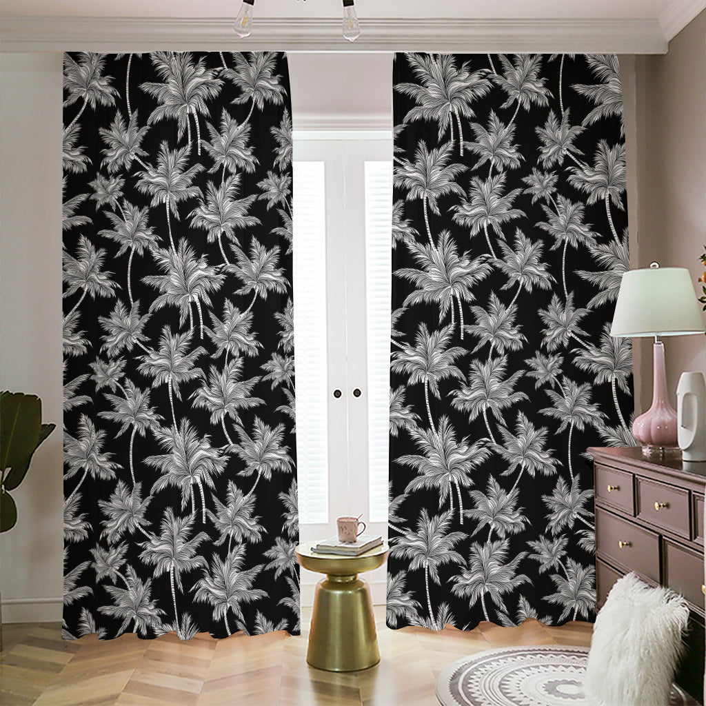 Black And White Coconut Tree Print Blackout Pencil Pleat Curtains