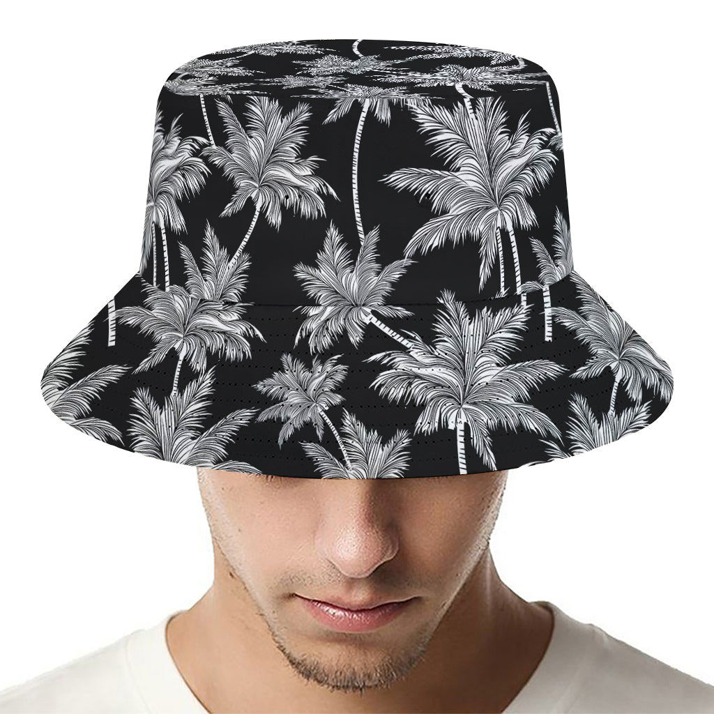 Black And White Coconut Tree Print Bucket Hat