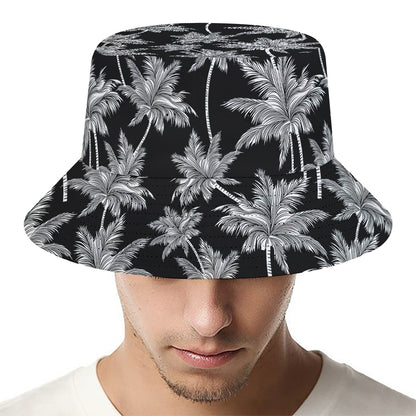 Black And White Coconut Tree Print Bucket Hat