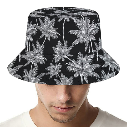 Black And White Coconut Tree Print Bucket Hat