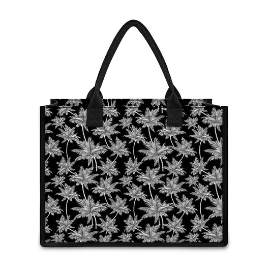 Black And White Coconut Tree Print Canvas Tote Bag