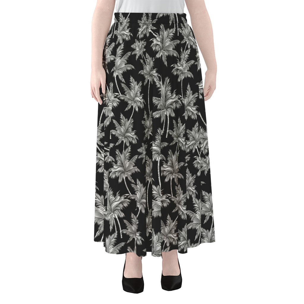 Black And White Coconut Tree Print Chiffon Maxi Skirt