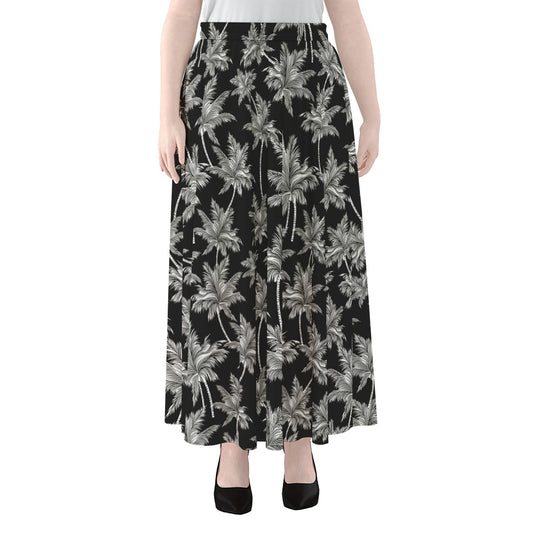 Black And White Coconut Tree Print Chiffon Maxi Skirt