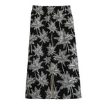 Black And White Coconut Tree Print Cotton Front Slit Maxi Skirt
