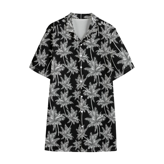 Black And White Coconut Tree Print Cotton Hawaiian Shirt