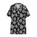 Black And White Coconut Tree Print Cotton Hawaiian Shirt