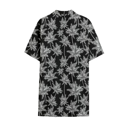 Black And White Coconut Tree Print Cotton Hawaiian Shirt