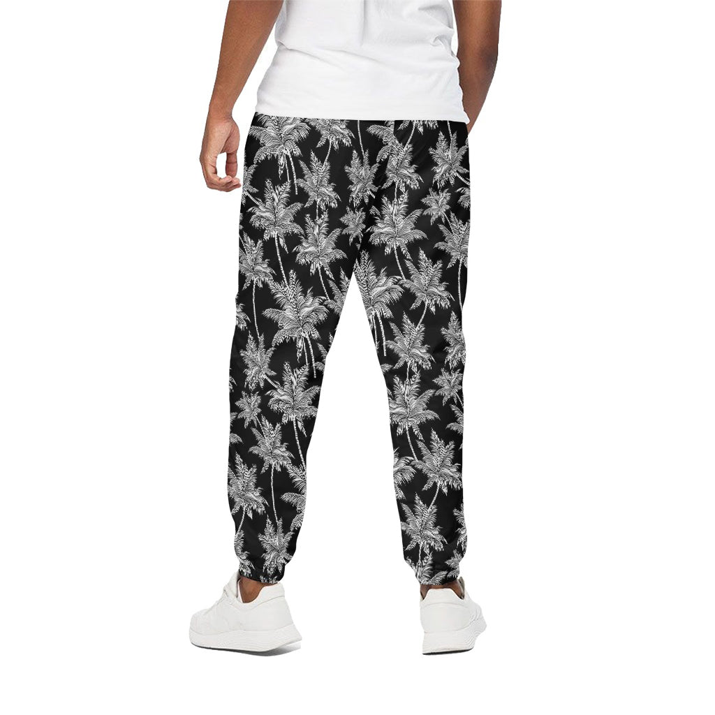 Black And White Coconut Tree Print Cotton Pants