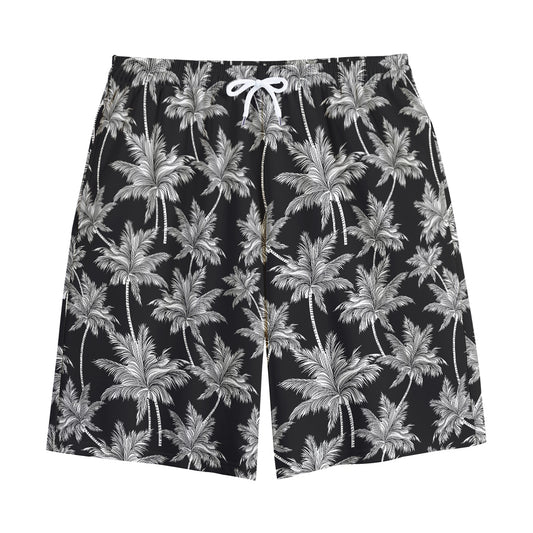 Black And White Coconut Tree Print Cotton Shorts