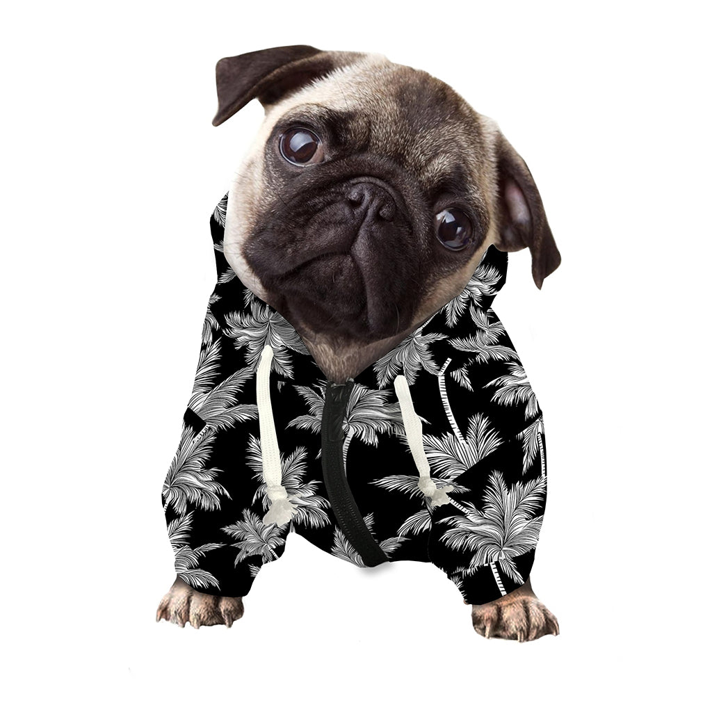 Black And White Coconut Tree Print Dog Zip Up Hoodie