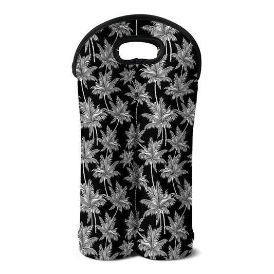 Black And White Coconut Tree Print Double Neoprene Wine Tote